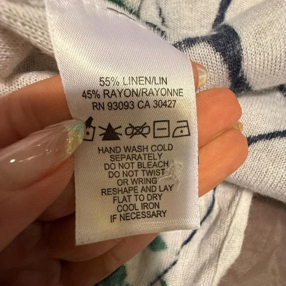 NIC+ZOE Cream/Green Waterfront Short Sleeve Button Tie Sweater Top Medium $128 - Picture 6 of 11